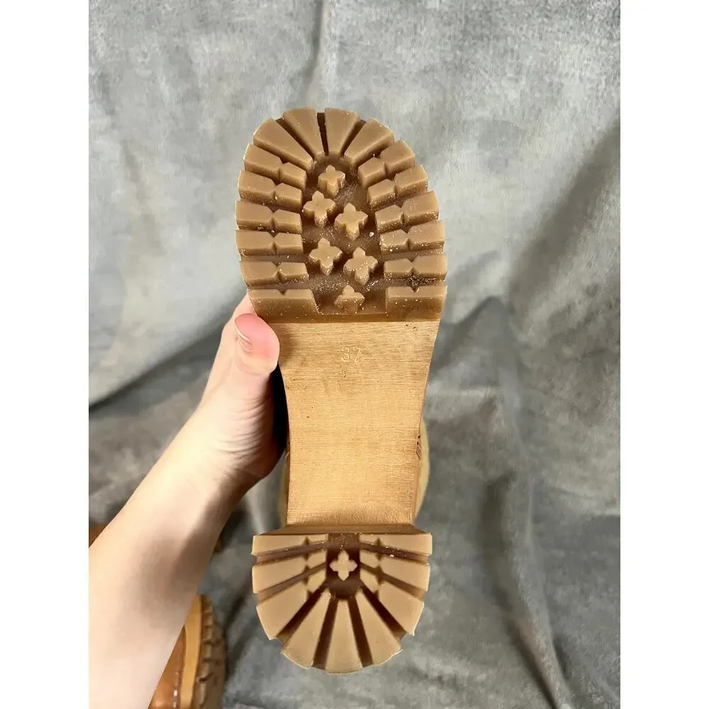 Swedish Hasbeens Romanian Knee Boot Womens 6.5 Fur Leather Hippie Retro - Picture 10 of 10